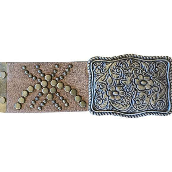 Brown Leather Belt with‎ Brass Accents - Picture 7 of 7